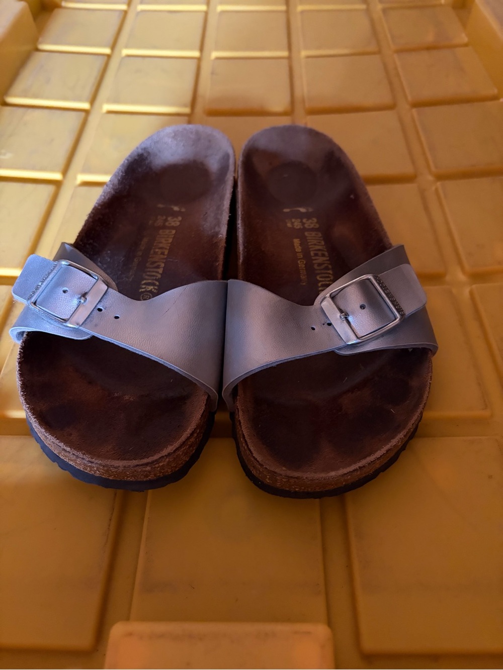 Birkenstock Silver Single-Buckle Slide Sandals